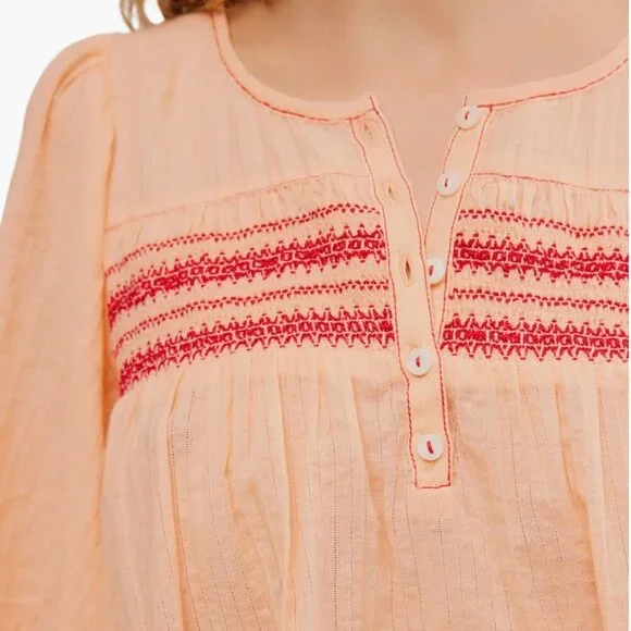 Free People Dylan Smocked Embroidered Tunic Size XS NWT Retail $148 Boho - Picture 5 of 5